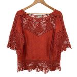 Democracy Crochet Lace Boho Gauze Cotton Top Size M Rust Color Open Knit Hippie Photo 0