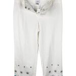 Loft Ann Taylor Ann Pants Cropped 10 White Embroidered Flowers Photo 9