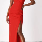 Lulus NWT M‎   Romantic Thought Red Cowl Neck Lace Up Maxi Dress Photo 0