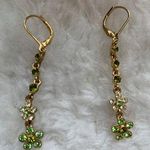 Green & Gold Crystal Floral Flower Dangly Earrings Photo 0