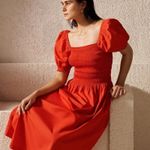 Madewell  Smocked Puff Sleeve Midi Dress in Poplin Cerise Size XS NWT Cottagecore Photo 4