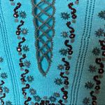 Vintage floral embroidered lace up sweater Blue Size M Photo 2