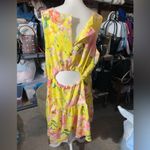 Maison Tara floral design back stretch waist sexy sleeveless dress side pockets Yellow Size 18W Photo 3