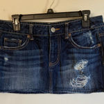 American Eagle 🌞 Dark Wash Distressed Ripped Button Fly Micro Denim Skirt Photo 0