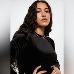 Mango  Ruched Long Sleeve Velvet Dress, Black, Size 22 Photo 4