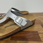 Birkenstocks Gizeh Birko-Flor 41 Leather Thong Sandal Comfort Silver Metallic Photo 1