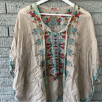 Johnny Was  Grey Embroidered Floral Poncho Lightweight Small Photo 2