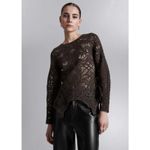 & Other Stories & Other Stories Women Brown Crochet Lace Open Sheer Peplum Knit Blouse Top Sz S Photo 4