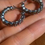 Simulated Black Diamond Stainless Steel Hoop Earrings Photo 4