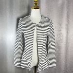 Dojam Left Coast Collection Striped Open Front Ruffle Hem Jacket Women's Small Black Photo 3