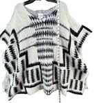 B Sharp Poncho Sweater Womens One Size White Black Mohair Blend Southwestern Photo 5