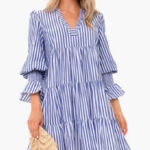 Tuckernuck Pomander Place Blue & White Stripe Cotton Poplin “Kenzo” Dress Size Small Photo 0