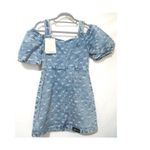 Miss Sixty S Y2K Blue Denim Mini Dress Off the Shoulder logo fall casual $300 Photo 2