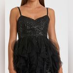 Mac Duggal 27119 Womens Sequin Mini with High Low Ruffle Tiered Train Dress Gown Photo 2