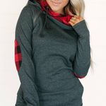 & Double Hooded Gray & Buffalo Plaid Side Zipper Hoodie Size 3X Photo 0
