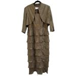 David's Bridal Champagne Hammered Shimmer Tiered Ruffle Beaded Jacket Dress 14 Photo 1