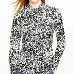 J. Crew Ruffled Neck The Perfect Shirt‎ Snowcat Print Size XS Black Photo 0