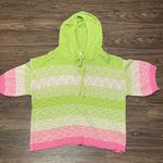 Bibi Rhyme Or Reason Lightweight Striped Hoodie Sweater Green Pink Size Medium Photo 6