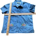 Vintage Lemon Grass Denim Floral Embroidered Shirt Chic Cottage Size PM Blue Size M Photo 6