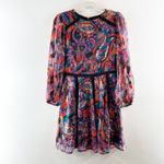 Vince Camuto Chiffon Printed Metallic Long Sleeve Mini Dress Pink Red 6 Photo 2