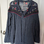 Free People Floral Cotton/Mesh Oversized Blouse S/P Blue Photo 0