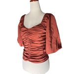 Gap Chocolate Sweetheart Neckline smocked Puffy Sleeve Fitted Blouse Photo 6