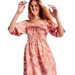 H&M Coral Pink Floral Print Puff Sleeve Off Shoulder Mini Dress Women Size XL Photo 0