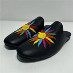 Farm Rio New Beaded Sunshine Black Leather Flat Mules with dust bag Size 6 Photo 1