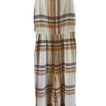 American Eagle  Womens Linen Blend cropped Jumper Romper Sz 0 Ivory Plaid Straps Photo 0