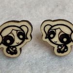 Powerpuff Girls Bubbles Wood Stud Earrings Brown Photo 2