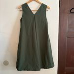 RYE | Hunter Green V Neck V Back Cotton Trapeze Minimalist Dress | Small Photo 1