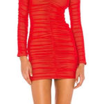 Michael Costello Revolve x  Red Mini Dress Long Sleeve Photo 0