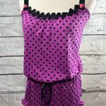 Betsey Johnson Sleep Romper Magenta w Black Polka Dots-Small Photo 0