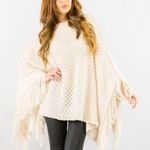 Elan NWOT  Black Fringe Knit Bohemian Poncho Sweater Shrug One Size Womens Photo 1