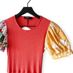 Desigual  Puff Sleeve Cutout Back Knit Midi Dress Red Orange Multicolor M Photo 4