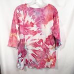 Isaac Mizrahi  Plus‎ Size 2X Top Handmade Tie Dye Crew Neck Pink White 417 Photo 1