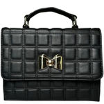 Charles David Quilted Black Bow Satchel Bag | Faux Leather Red Lining Top Handle Photo 0