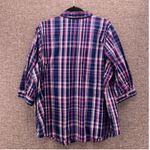 Woman Within  Plaid Button‎ Up Top Blue 1X Photo 1