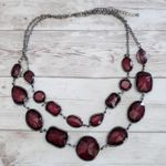 Vintage Necklace Dark Red and Dark Silver Tone / Grey Statement Necklace Photo 0