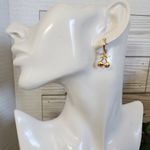 Gold Cherry Dangle Huggie Hoop Earrings Photo 5