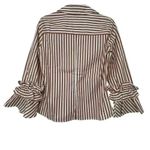 HARSHMAN SHIRT WOMEN’S XS BROWN STRIPED BUTTON DOWN FLARED SLEEVE COTTON NWT Photo 3