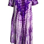 Batik Tie Dye Sun Dress S Purple Lace Front Embroidered Short Sleeve Rayon Photo 0