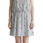 French Grey  NWT Gray and Cream Striped Embroidered Halter Mini Dress-size Small Photo 0