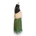 YA Los Angeles Ya Los Angeles Womens Dress Sz XS Green Floral Skirt Beige Pleated Bodice Photo 1