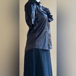 Buttons Color Style Black Satin short Striped Sleeves Metal V Neck Ruffles SZ XL Photo 4