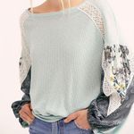Free People Casual Clash Thermal Top Mint Floral Sleeves Boho X-Small Preloved Photo 0