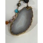 Beaded Necklace Agate Slice Pendant Boho Chic Statement Jewelry‎ Gold Photo 3