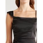Lush Love Black Satin Asymmetrical High Slit Off Photo 3