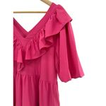 Entro  Womens Tiered Puff Sleeve Mini Dress Hot Pink Ruffle V Neck Large‎ Photo 1