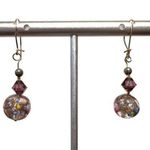 Unique Elegant Earrings Gold and Multicolored Beads Purple Photo 0